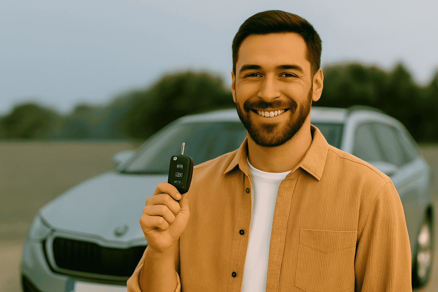 Glückliche Schlüsselübergabe beim Autoverkauf